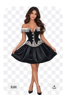 Chic Strapless Black Dress with Silver Accents